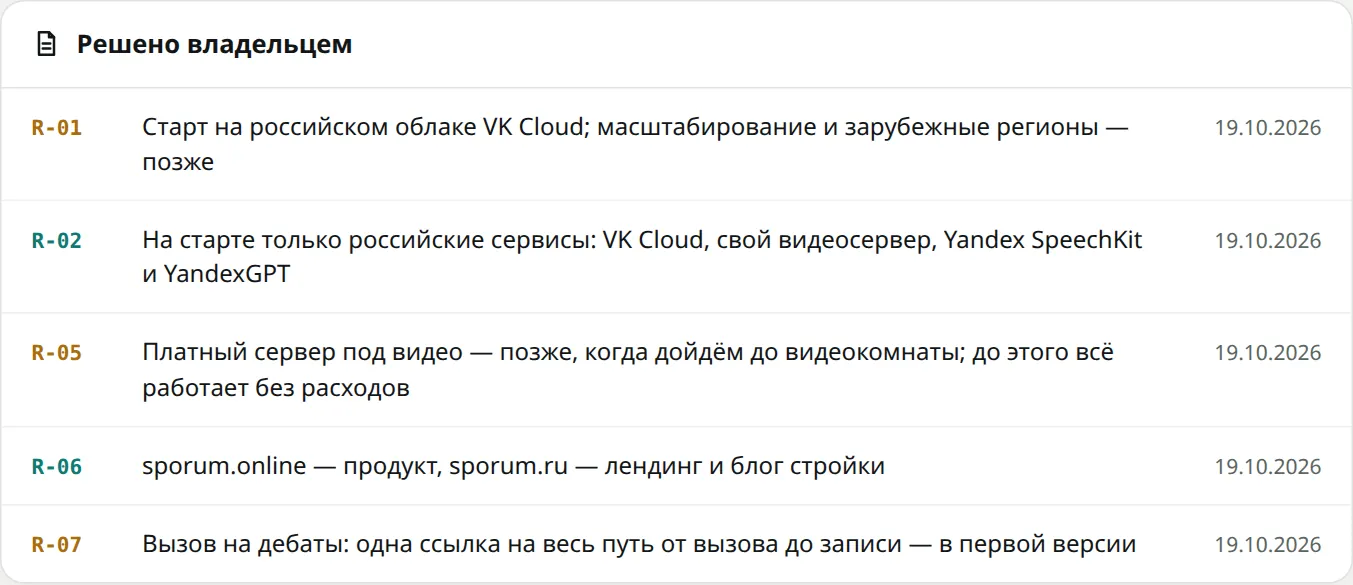 Фрагмент журнала решений от 19 октября